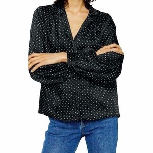 Topshop Black & White Polka Dot Long Sleeve Button-Down Blouse 8/M